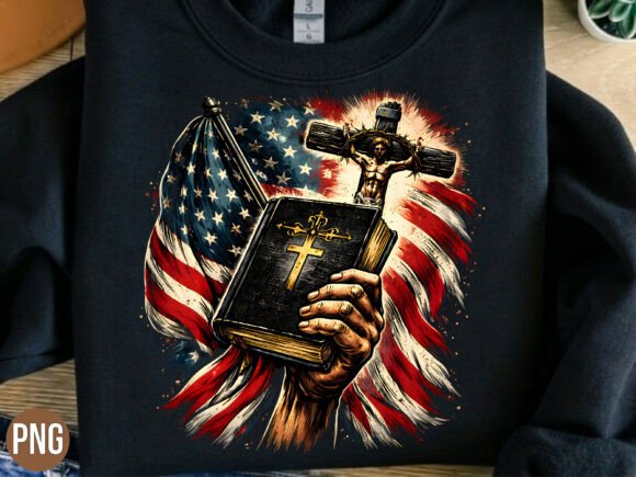 Bible and Flag Jesus USA PNG: T-Shirt Designs