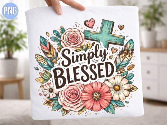 Christian Blessed Floral Cross Shirt PNG
