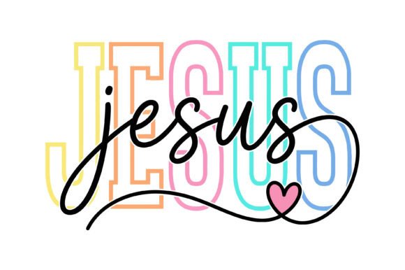 Colorful Jesus Script Heart Design for T-Shirt Designs