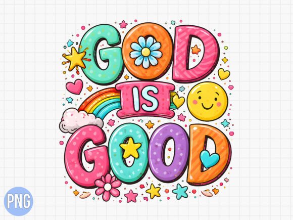 God is Good Colorful Christian Kids PNG for T-Shirt Designs