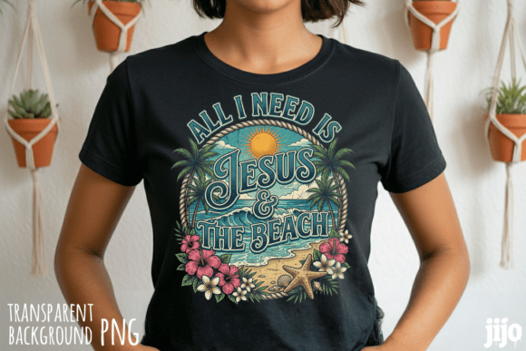 Jesus Beach Christian Tropical PNG for T-Shirt Designs