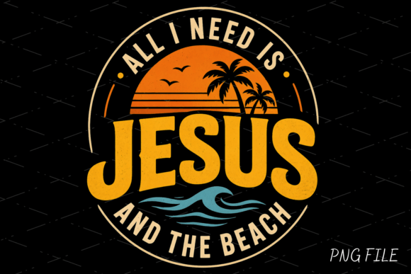 Jesus Beach Sunset Palm Tree PNG for T-Shirt Designs