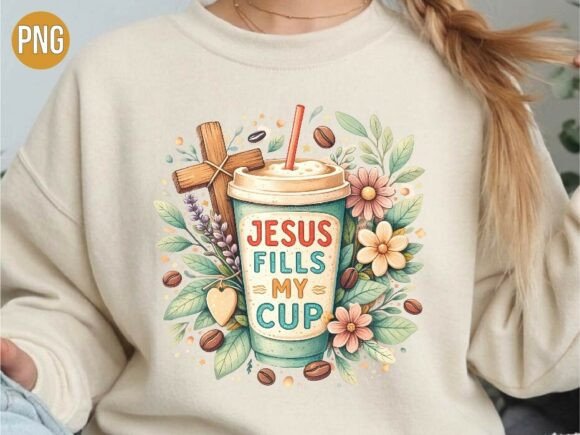 Jesus Fills My Cup Coffee Christian PNG T-Shirt Designs