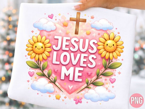Jesus Loves Me Kids Floral PNG for T-Shirt Designs
