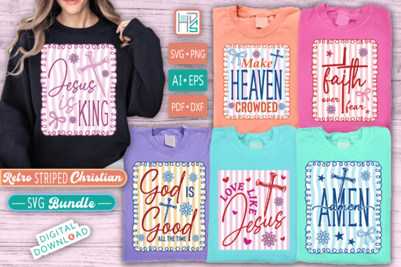 Retro Striped Christian SVG Bundle for T-Shirt Designs