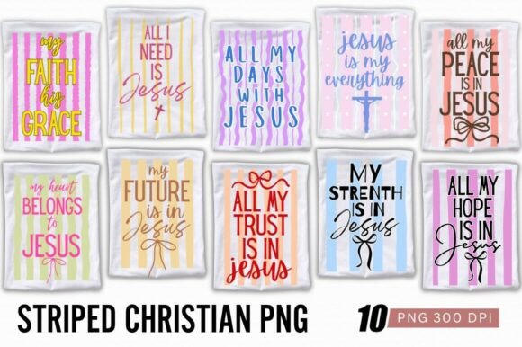 Striped Christian PNG Bundle: T-Shirt Designs